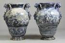 Two Similar Hand Painted Italian Decorated Water Urns