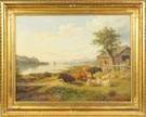 Philip H. Rogers (United Kingdom, 1794-1853) Lake scene w/animals