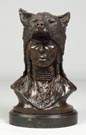 James Gruzalski (American, 1938) Bronze sculpture of an Indian chief wearing a bear headdress