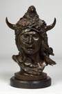 James Gruzalski (American, 1938) Bronze Bust of an Indian with eagle headdress