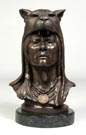 James Gruzalski (American, 1938) Bronze bust of an Indian chief wearing a puma headdress 
