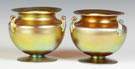 Pair of Steuben Gold Aurene 3 Handled Vases