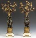 Pair of French Gilt Bronze & Marble Figural Candelabras