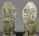 Pair of Carved Marble Lions with Shields