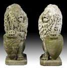 Pair of Carved Marble Lions with Shields