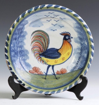 Early Delft Charger w/Polychrome Rooster Decoration