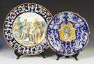 Two Continental Hand Painted Majolica Chargers