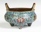 Sgn. Chinese, 3-Footed Cloisonne Bronze Censor