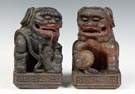 Chinese Carved & Lacquered Foo Dogs