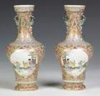 A Pair of Signed Famille Vases