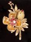 Vintage Louis Tamis 18K Gold, Ruby & Diamond Flower Pin