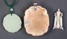 Two Carved Jade Pendants & Pin