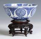 Signed Chinese Blue & White Porcelain Bowl
