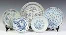 Group of Five Early Ming Blue & White Plates