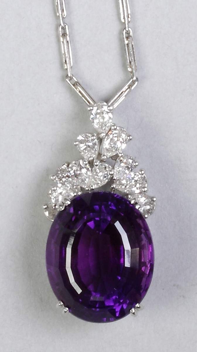 Richard Krementz Amethyst, Diamond & Platinum Necklace | Cottone Auctions
