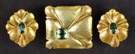 McTeigue 18K Gold Hand Forged Brooch & Earrings w/Tourmaline