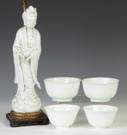Blanc de Chine Kwan Yin Figure & 4 Glass Cups
