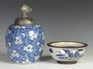 Chinese Blue & White Porcelain Covered Jar & Bowl