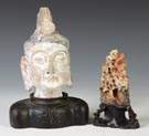 Clay Buddha Head & Carved Soapstone Figure