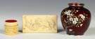 Two Japanese Carved Ivory Objects & Japanese Cloisonne Vase