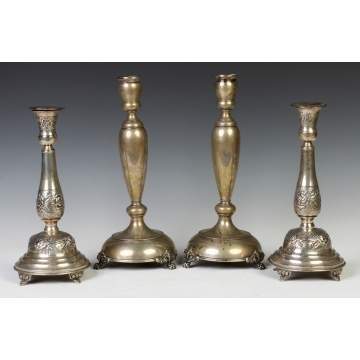 Four Continental Silver Candlesticks