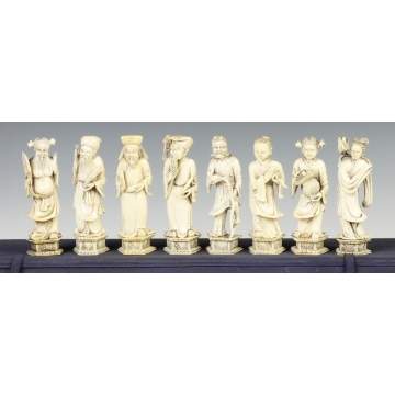 Group of 8 Chinese Sgn. Carved Ivory Immortals