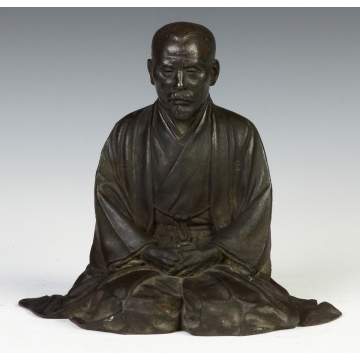 Chinese Patinated Bronze Seated Court Figure