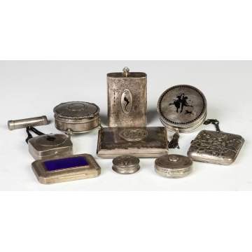 Various Silver Boxes, Calling Card Cases, Dresser Objects