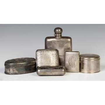 Various Sterling Calling Card Cases, Cigarette Cases, Dresser Boxes & Flask