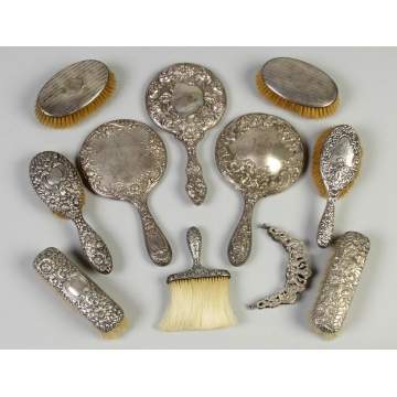 Group of Various Sterling Silver Repousee Dresser Sets
