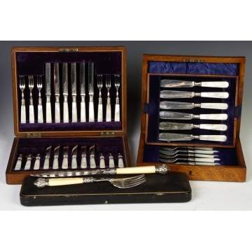 Fish Set w/Ivory Handles together w/Mother of Pearl & Sterling Luncheon Flatware