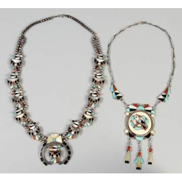 Two Sterling Silver Necklaces w/Turquoise and Various Hard stones