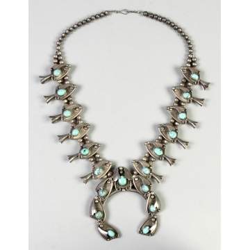 Squash Stylized Fish Sterling Silver Necklace w/Turquoise