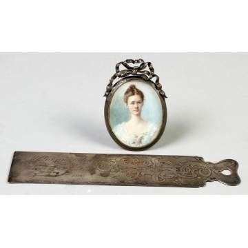 Miniature on Ivory & Tiffany & Co. Sterling Silver Desk Plate 