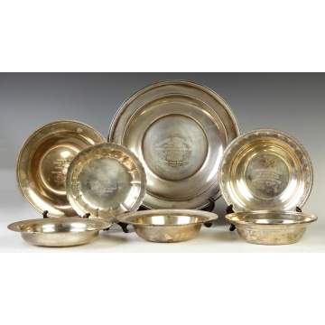 Group of 7 Sterling Silver Kennel Club Presentation Trays & Bowls