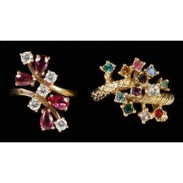 Two Vintage Gold & Multi-Stone Rings 