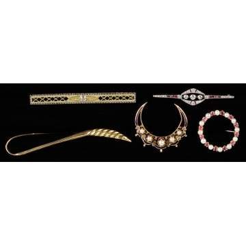 Group of Five Vintage Brooches