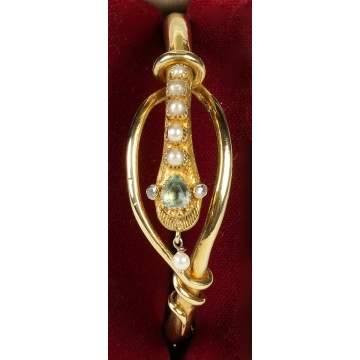 14K Gold, Pearl & Diamond Snake Bracelet