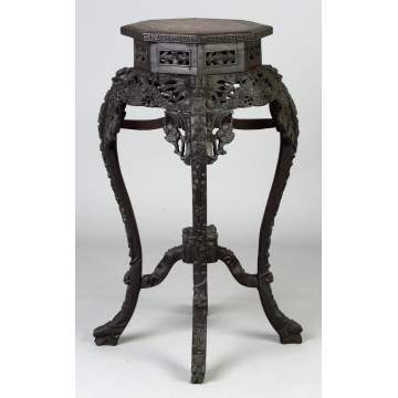 Chinese Carved Hardwood Stand w/Marble Top