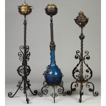 Three Wrought Iron & Ceramic Floor Lamps