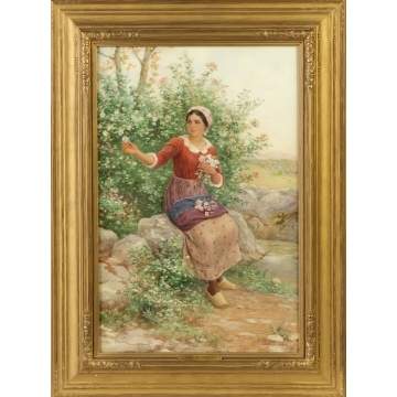 Luigi Olivetti (Italian, 19th/20th cent.) Woman in flower garden
