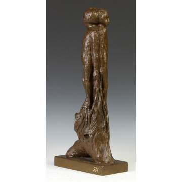 Modern Bronze Sculpture of Two Girls w/Tree Form Base