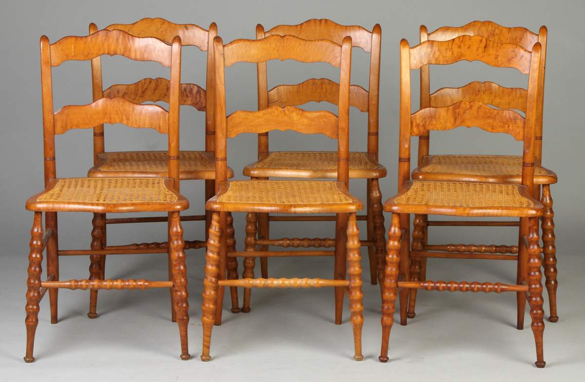 Set of 6 Curly Maple Chairs w/Cane Seats Cottone Auctions