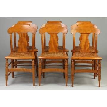 Set of 6 Tiger Maple Chairs w/Cane Seats
