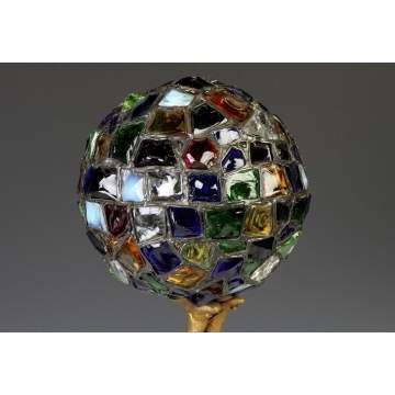 Art Deco Patinated Metal & Chunk Glass Leaded Lamp