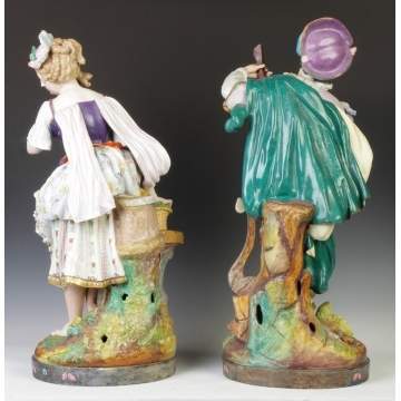 Pair of Large French Hand Painted Bisque Courting Couple