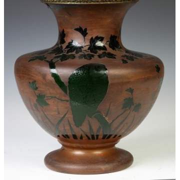 Unusual Lamp w/Engraved Owls & Landscape w/Copper Overlay