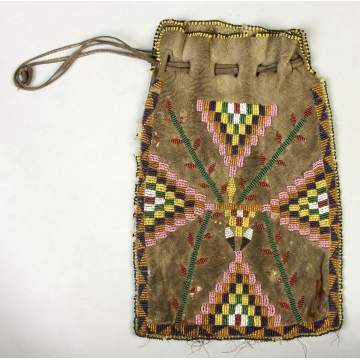 Apache Beaded Hide Drawstring Pouch