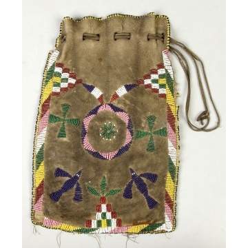 Apache Beaded Hide Drawstring Pouch