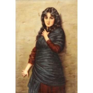 German Painting on Porcelain of a Young Girl